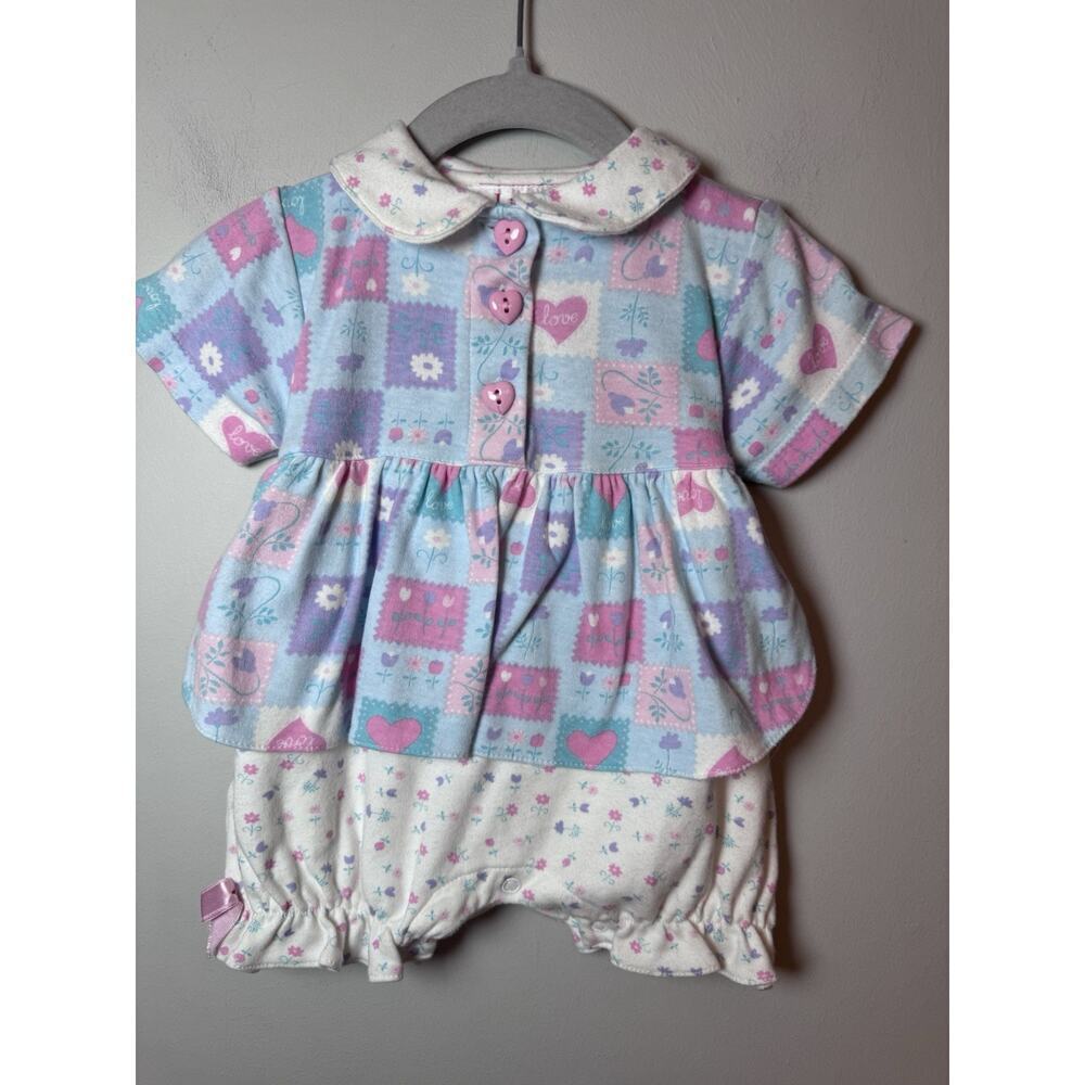 Little Red hen Vintage Baby Girl Patchwork Floral Cotton Romper 3-6 Months